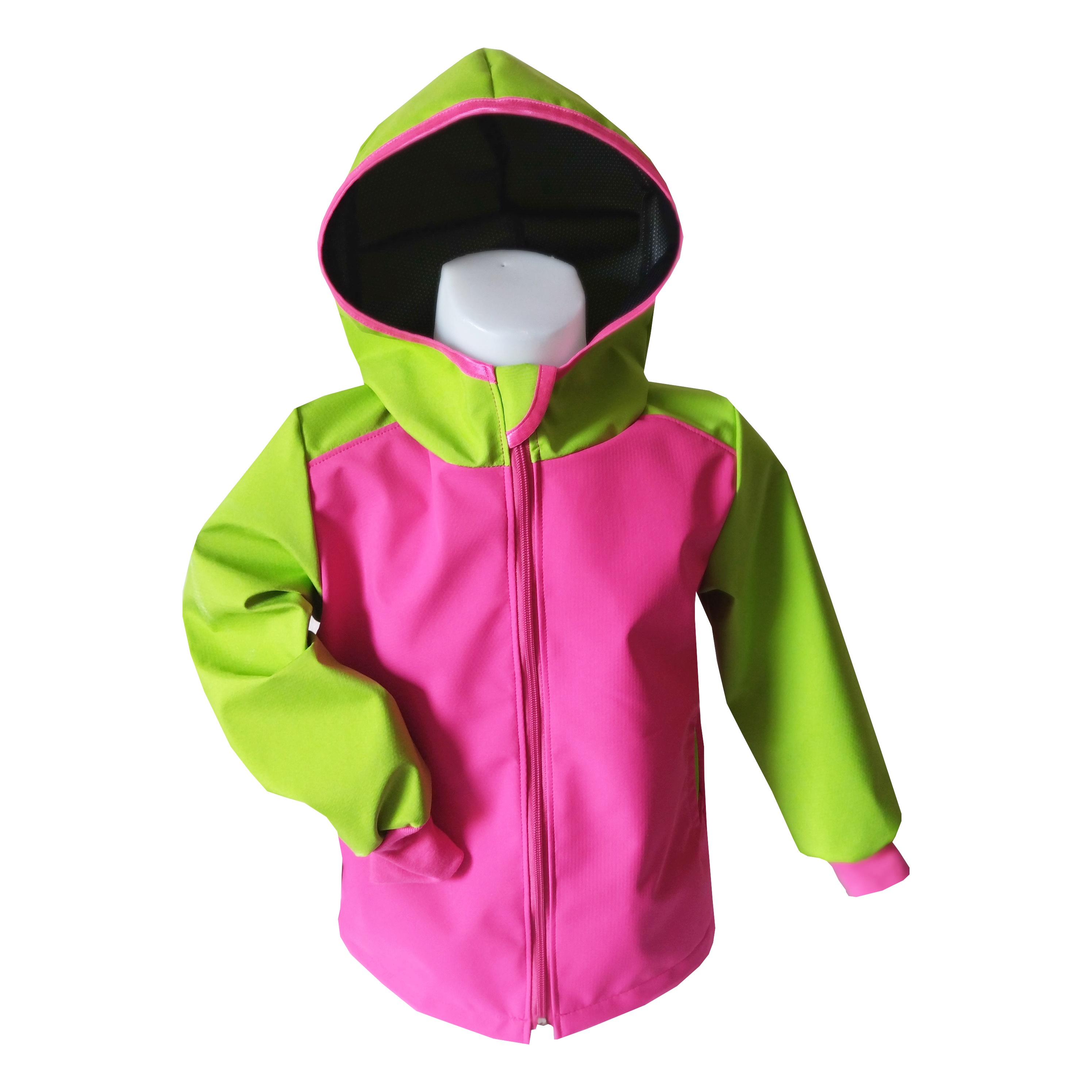 Akce Softshellová bunda NEZATEPLENÁ,  tmavě růžová/ limetková, vel. 98