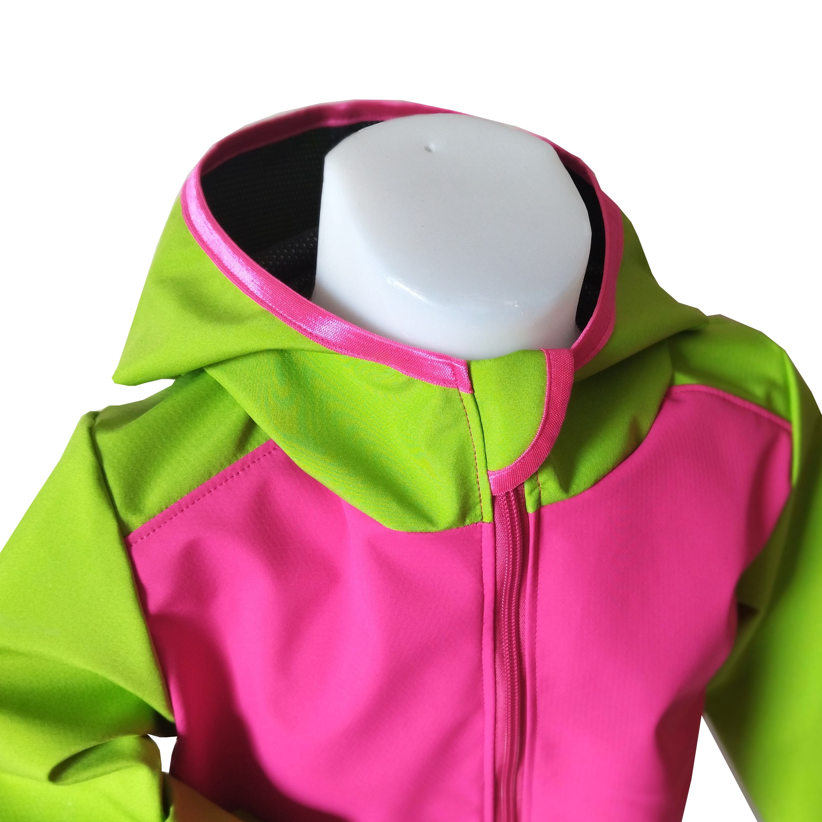 Akce Softshellová bunda NEZATEPLENÁ,  tmavě růžová/ limetková, vel. 98
