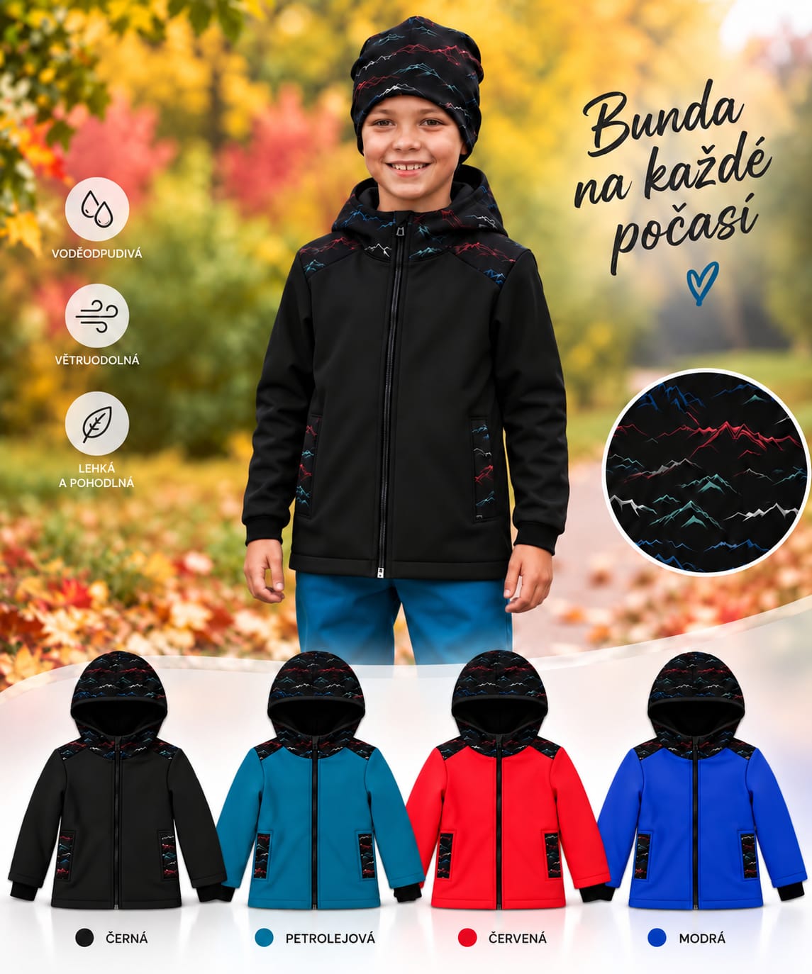 Chlapecká softshellová bunda s fleecem HORY – 4 barevné varianty