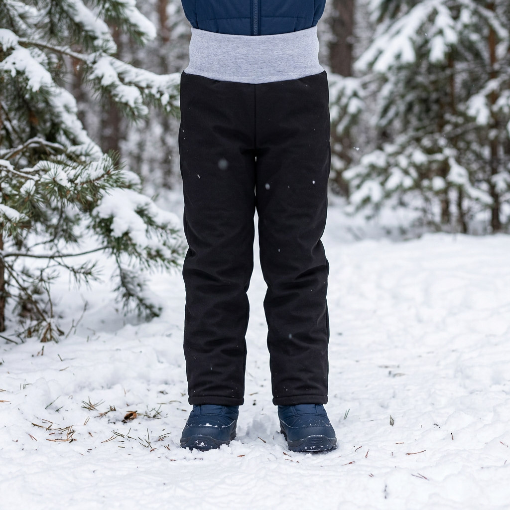 Akce Zimní dětské softshellové kalhoty s cosy coral fleece, černé se světle šedým nápletem, vel. 140