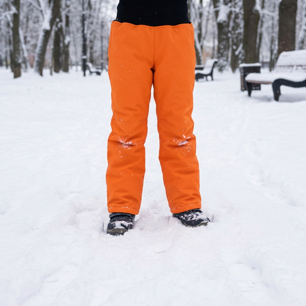 Dětské zimní kalhoty s medvídkovou podšívkou, oranžové