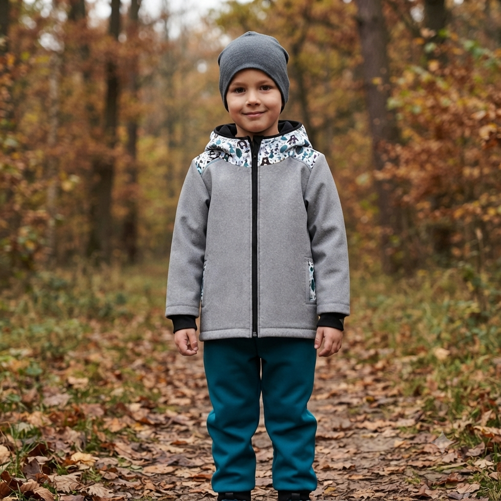 AKCE Dětská softshellová bunda s fleecem, Lesní zvěř, melange, vel. 104