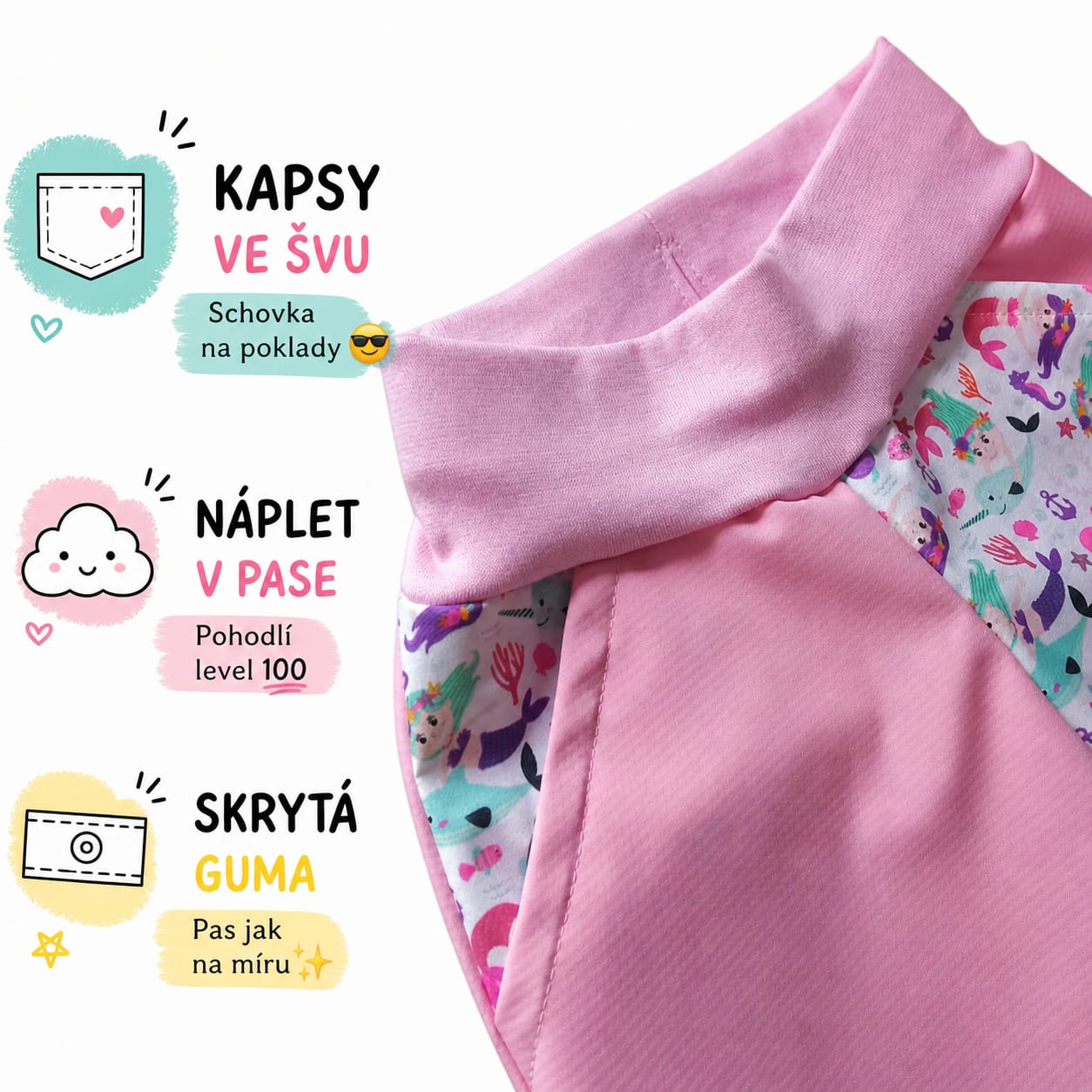 Letní softshellové kraťasy s membránou, Mořský svět, světle růžové