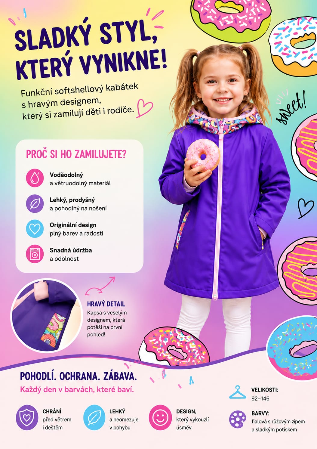 Dívčí softshellový kabátek – nezateplený, Donut, 2 barevné varianty