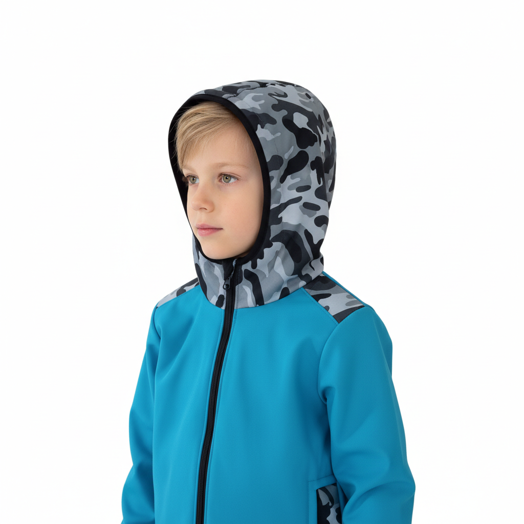 Akce Dětská softshellová bunda s fleecem, Maskáč, vel. 104