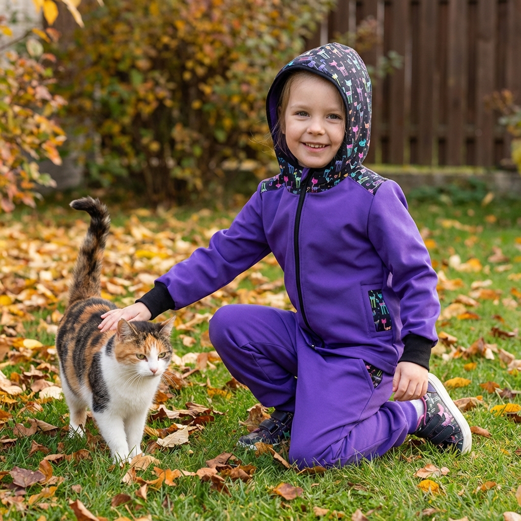 Dětská softshellová bunda s fleecem, Kočičky, 4 barevné varianty
