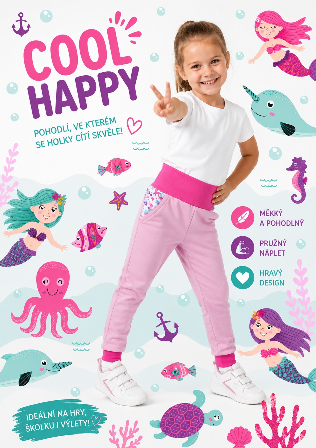 Dětské softshellové kalhoty - nezateplené, Mořský svět, 2 barevné varianty