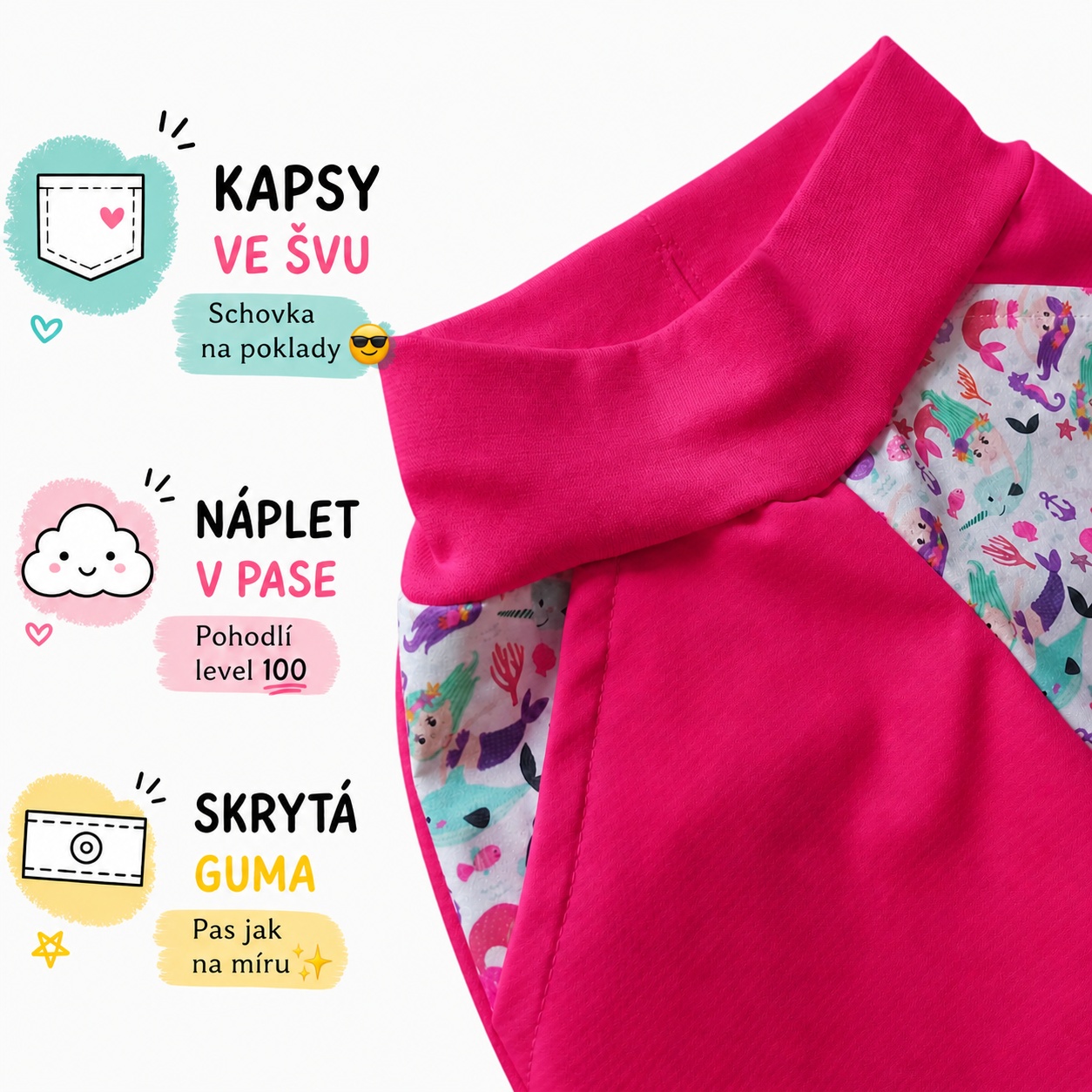 Letní softshellové kraťasy s membránou, Mořský svět, tmavě růžové