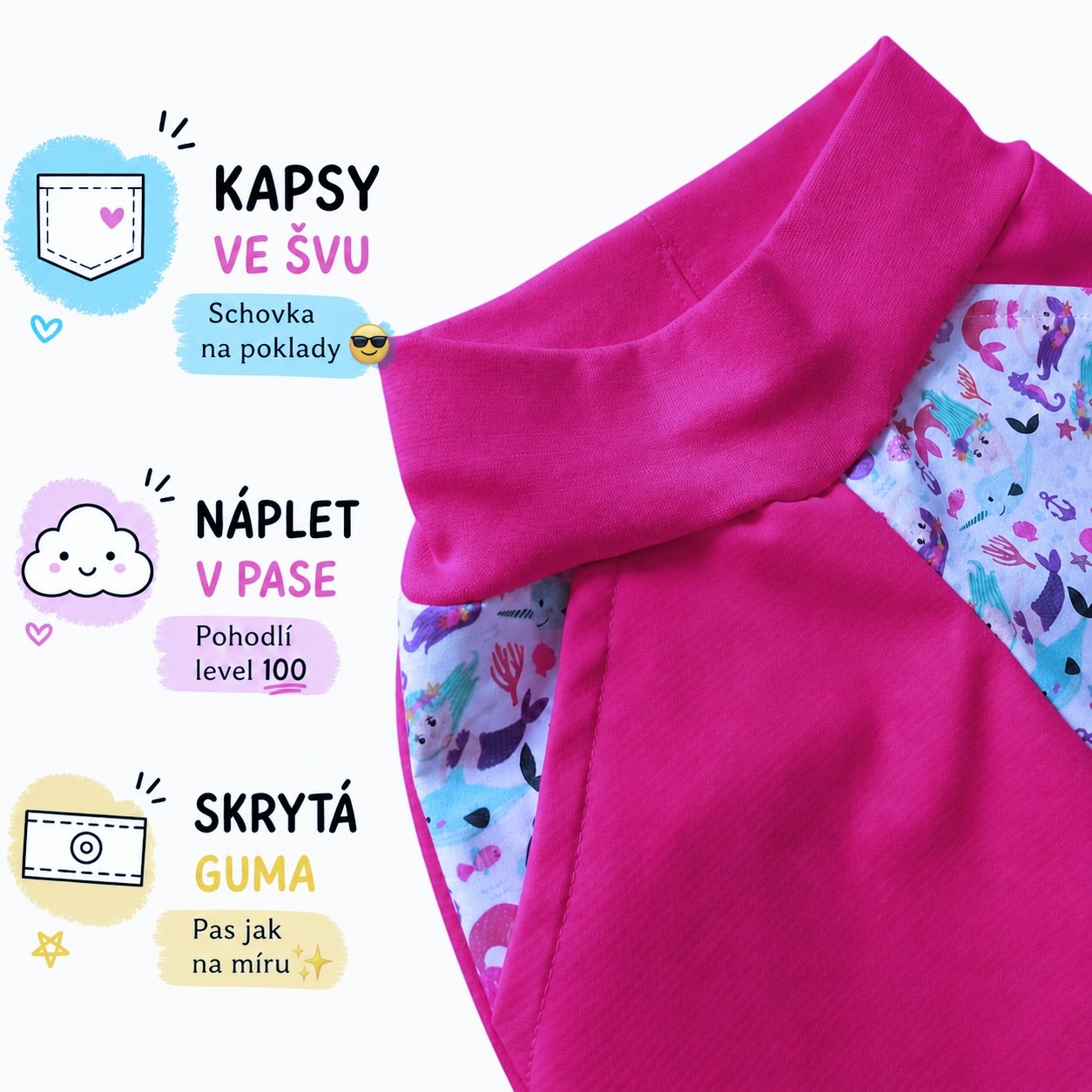 Letní softshellové kraťasy s membránou, Mořský svět, tmavě růžové
