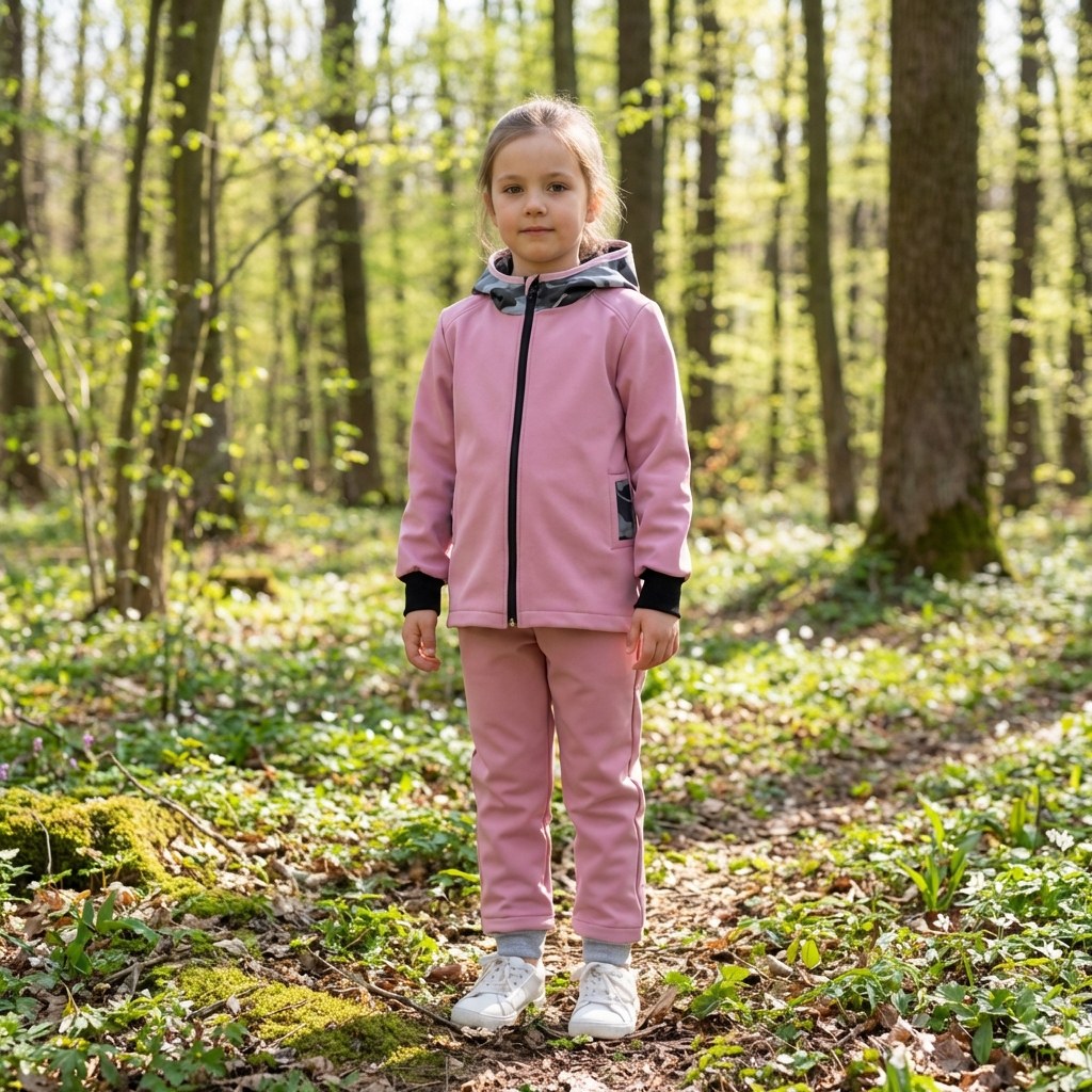 AKCE Softshellová bunda s fleecem, Maskáč, světle růžová, vel. 92