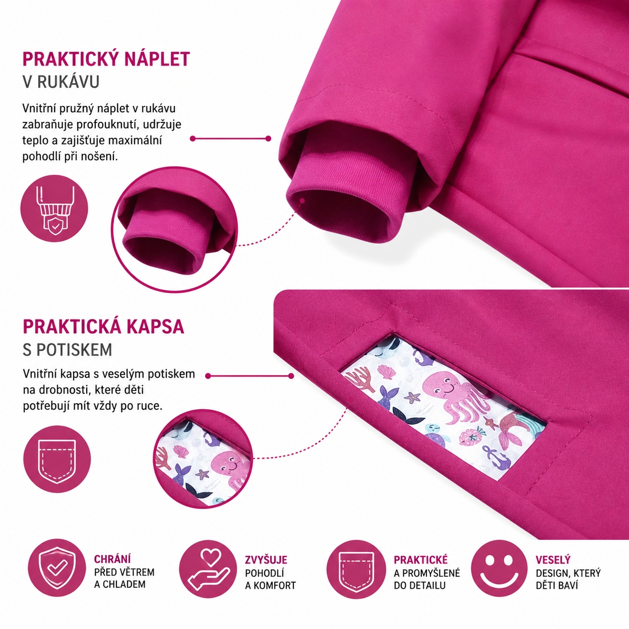 Dívčí softshellový kabátek – nezateplený, Mořský svět, 3 barevné varianty