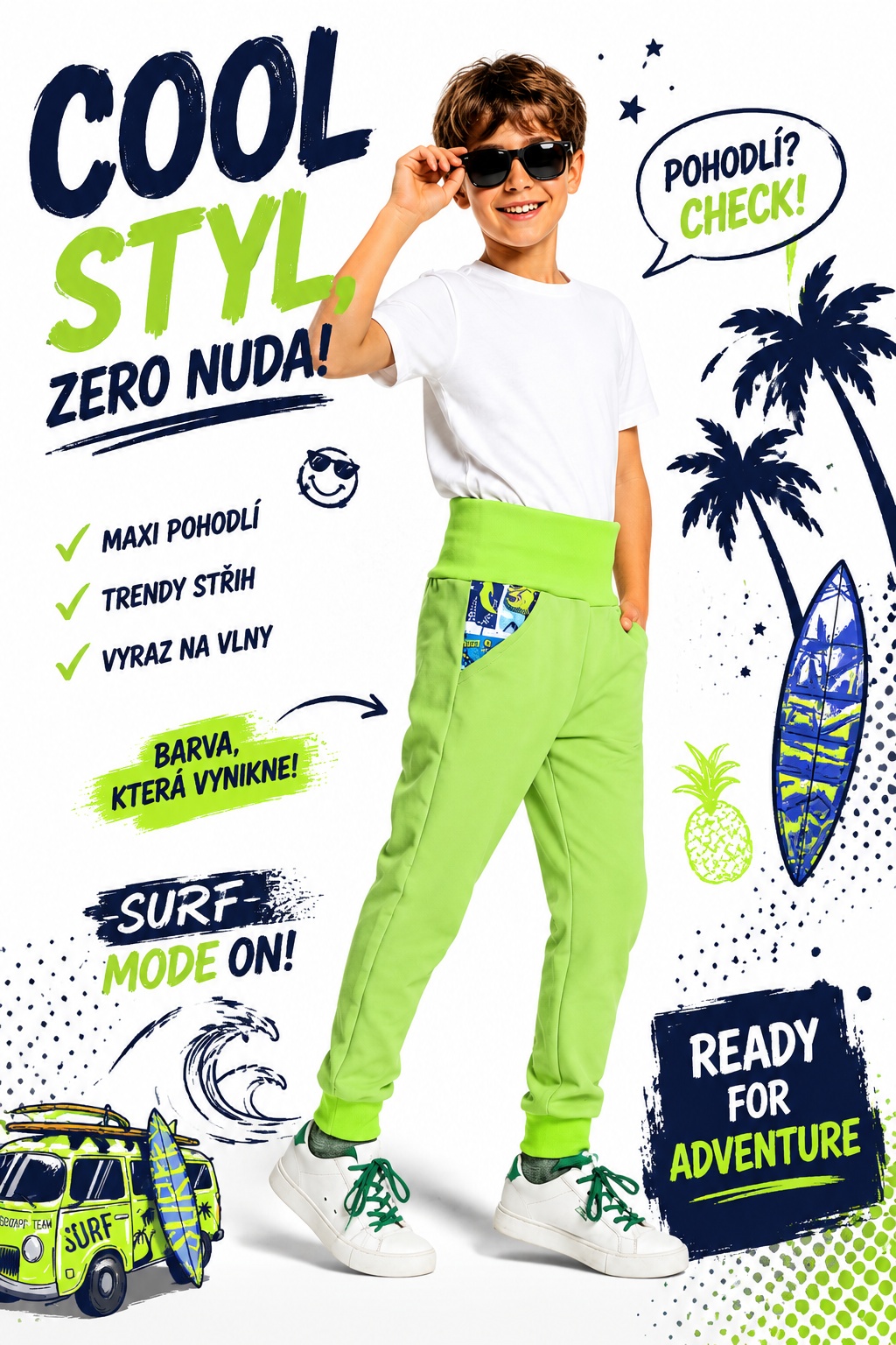 AKCE Dětské softshellové kalhoty - nezateplené, Surf, limetkové, vel. 98