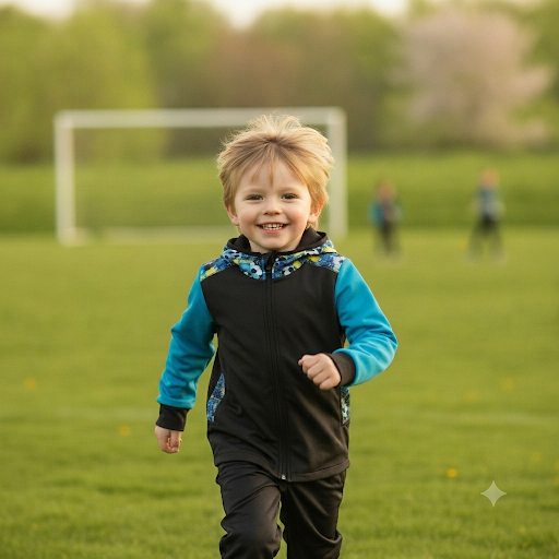 Dětská letní softshellová bunda bez zateplení, Fotbal, černá s modrými rukávy rukávy