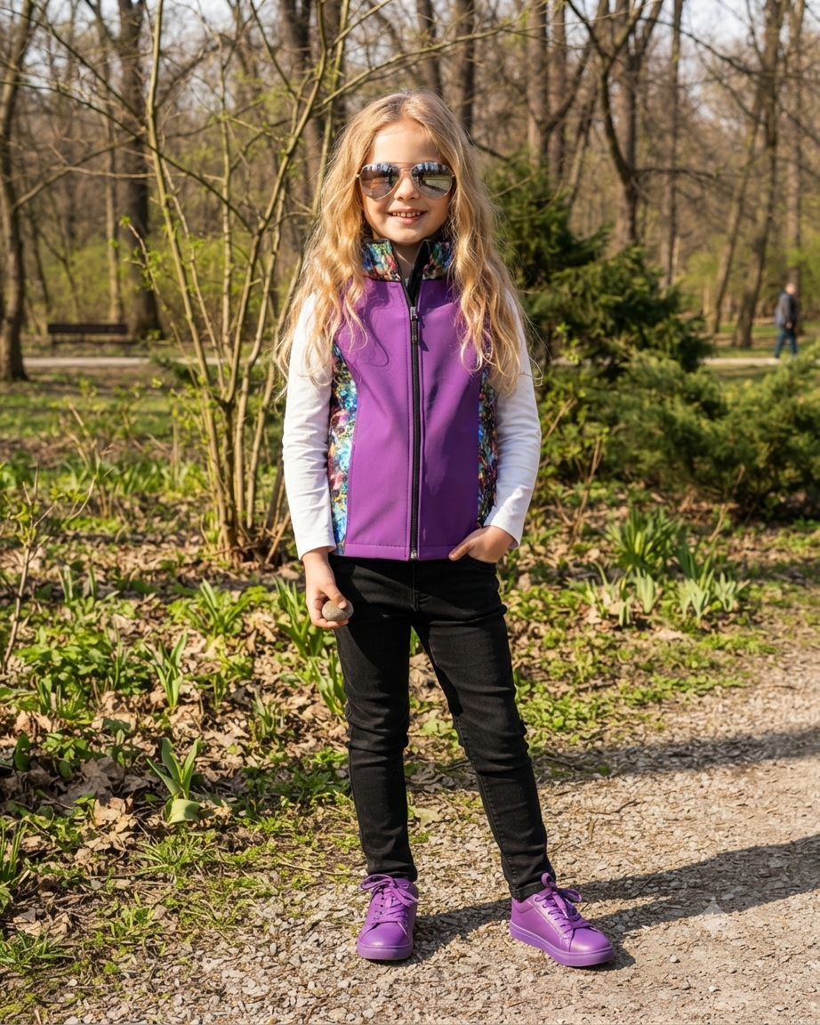 Dívčí softshellová vesta s fleecem – s kapucí / bez kapuce, Vesmír, 3 barevné varianty