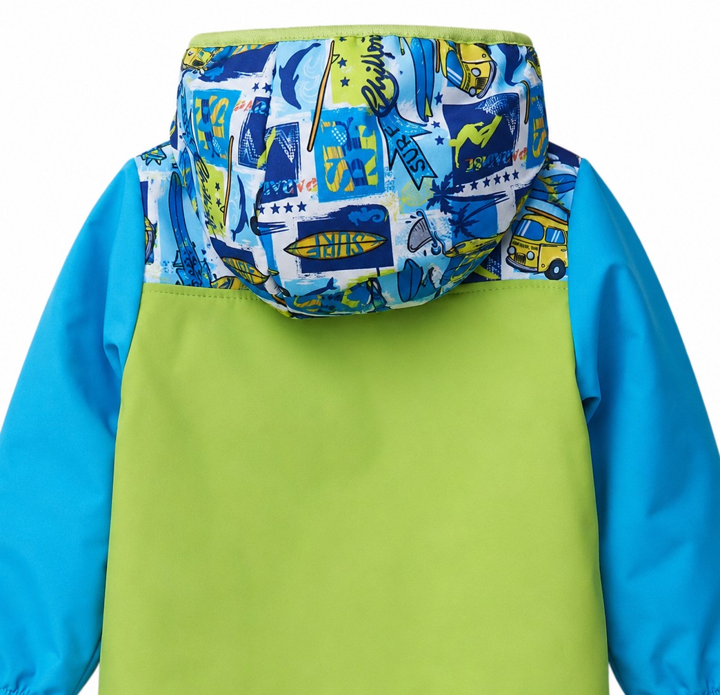 Dětská letní softshellová bunda bez zateplení, Surf, zelená s modrými rukávy