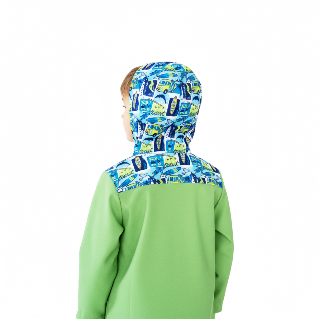 Akce Dětská letní softshellová bunda bez zateplení, Surf, limetková, vel. 104