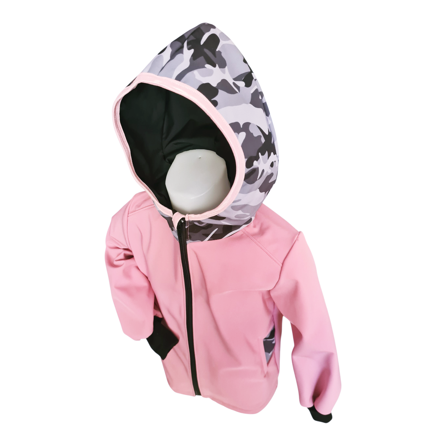 AKCE Softshellová bunda s fleecem, Maskáč, světle růžová, vel. 92