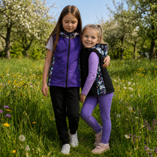 Dívčí softshellová vesta s fleecem – s kapucí / bez kapuce, Zebry, 2 barevné varianty