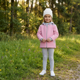 AKCE Softshellová bunda s fleecem, Lišky, světle růžová, vel. 104