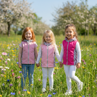 Dívčí softshellová vesta s fleecem – s kapucí / bez kapuce, Lišky, 2 barevné varianty
