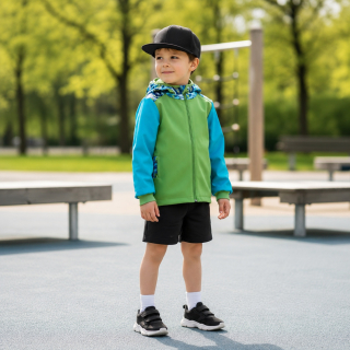 Dětská letní softshellová bunda bez zateplení, Surf, zelená s modrými rukávy